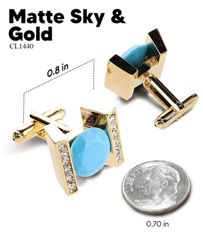 Vittorio Vico Princess Cut Crystal Colorstone Cufflinks: CL14XX Series - Matte Sky Blue and Gold - Cufflinks - Vittorio Vico