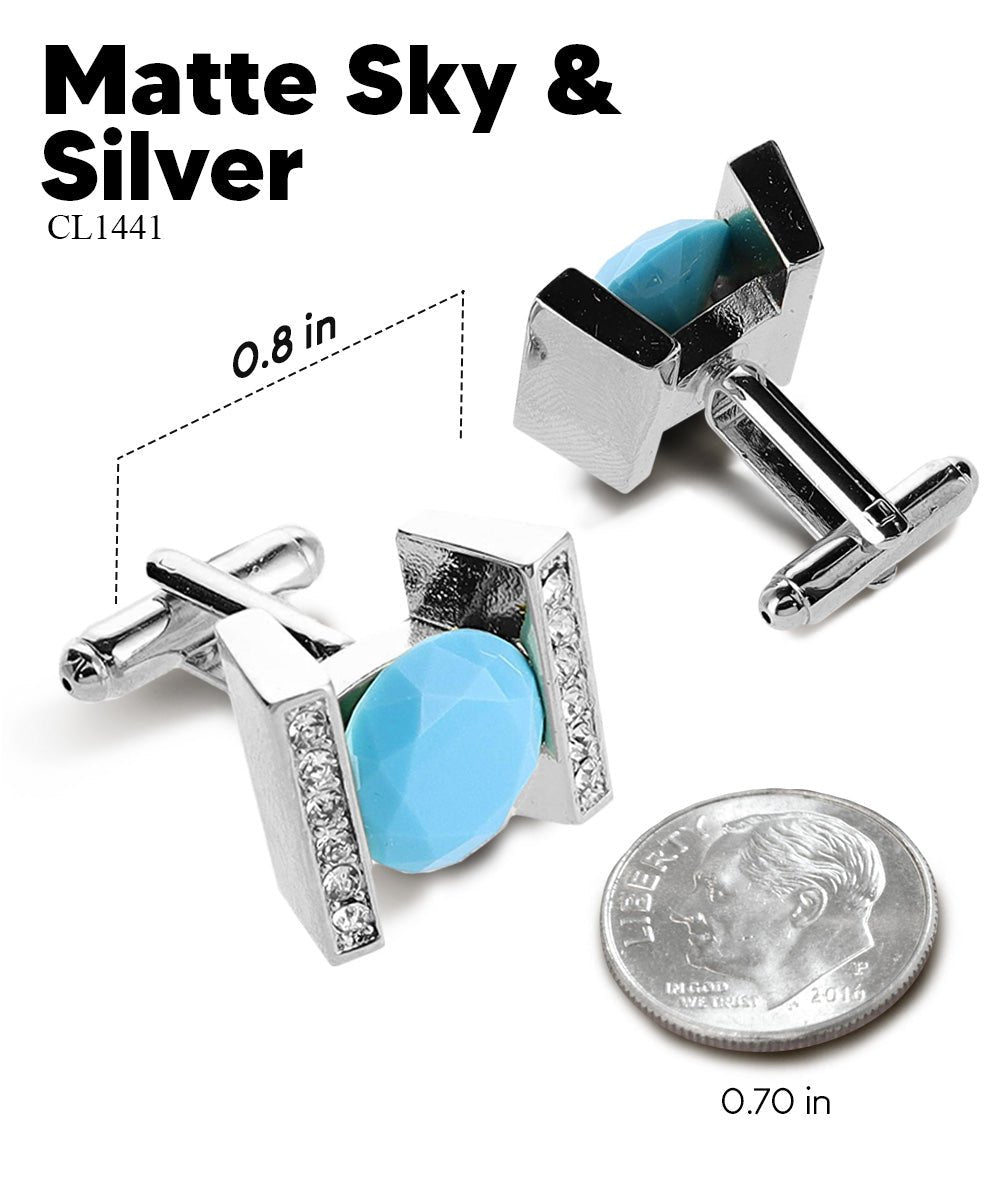 Vittorio Vico Princess Cut Crystal Colorstone Cufflinks: CL14XX Series - Matte Sky Blue and Silver - Cufflinks - Vittorio Vico