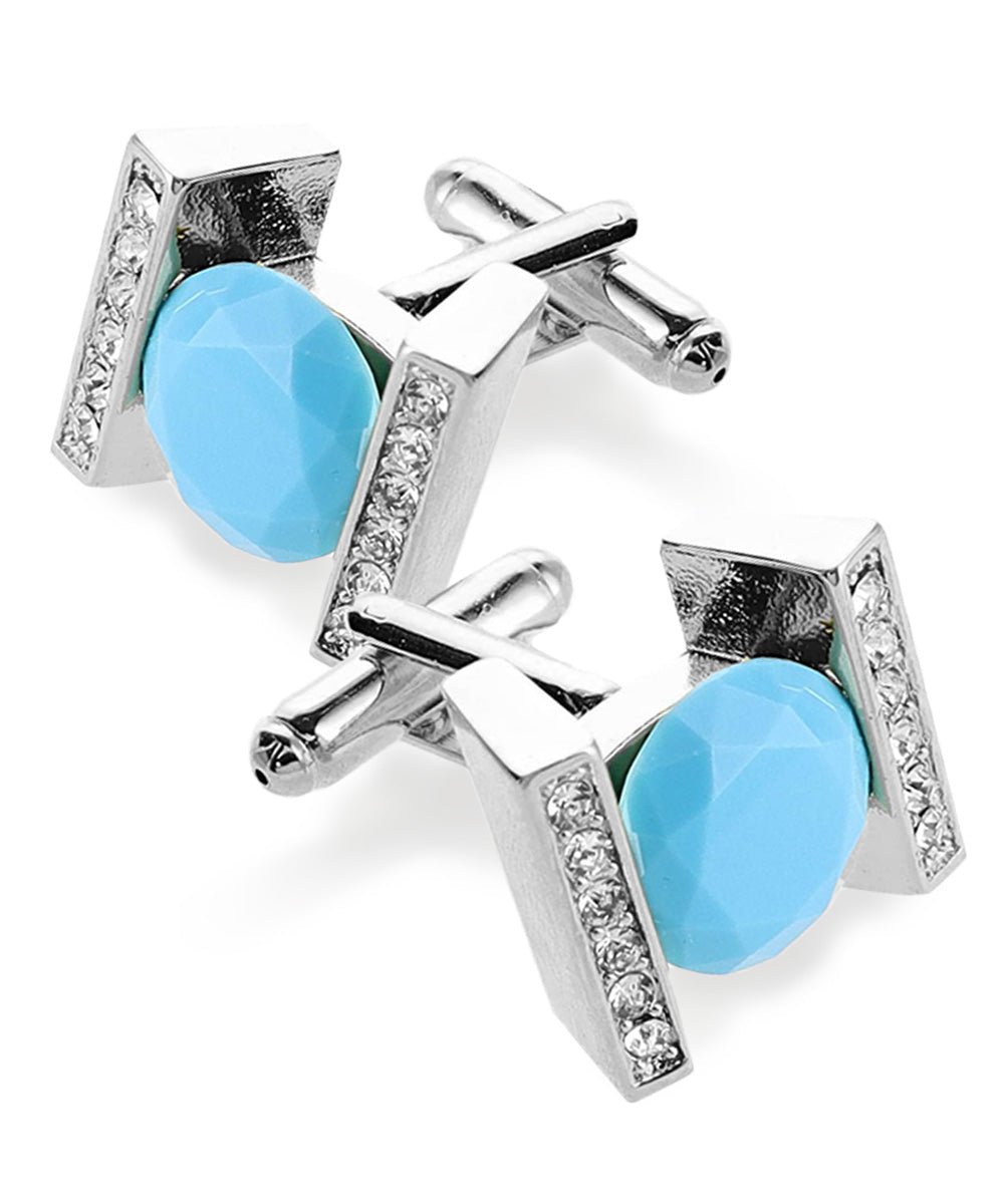Vittorio Vico Princess Cut Crystal Colorstone Cufflinks: CL14XX Series - Matte Sky Blue and Silver - Cufflinks - Vittorio Vico