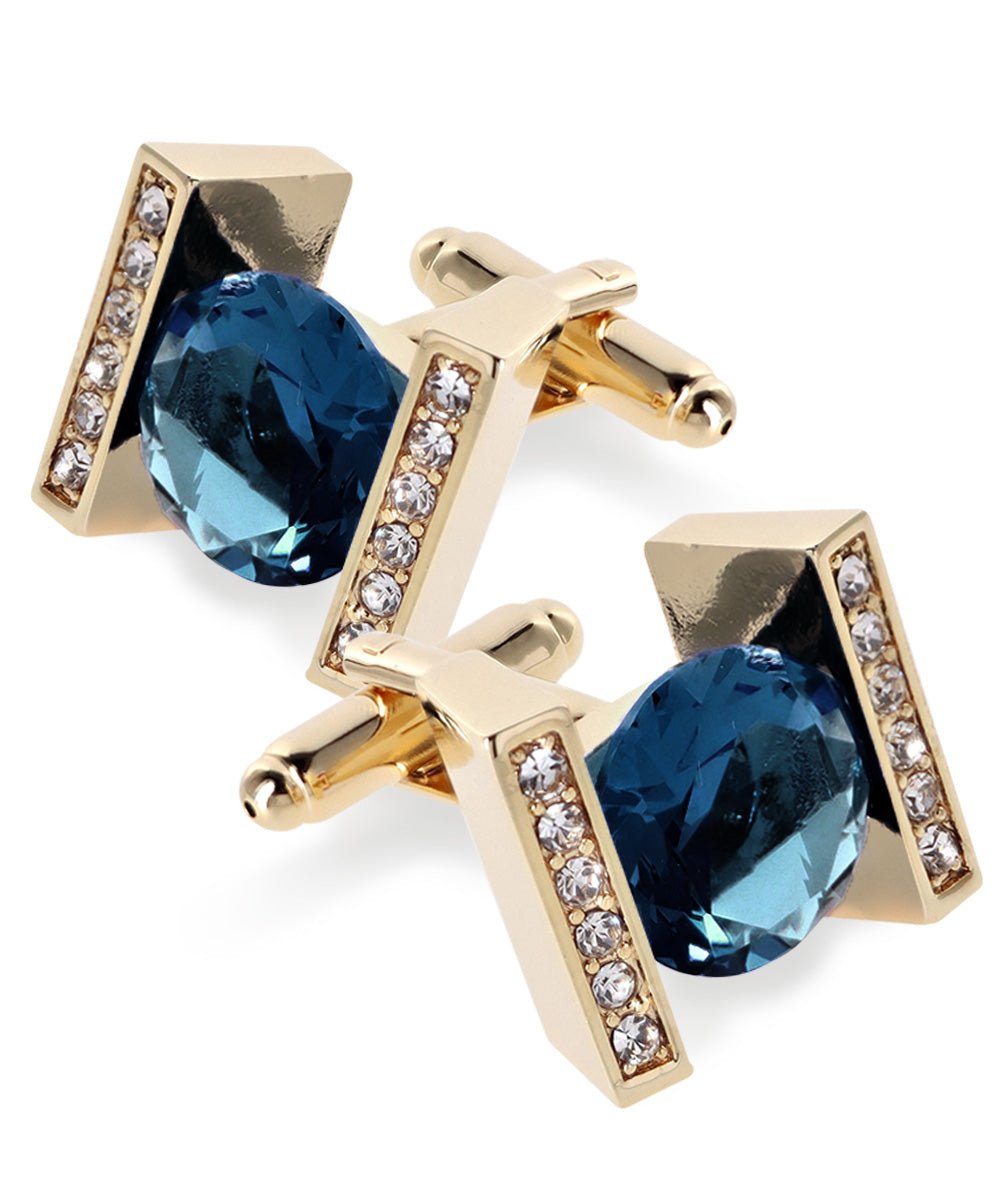 Vittorio Vico Princess Cut Crystal Colorstone Cufflinks: CL14XX Series - Navy Blue and Gold - Cufflinks - Vittorio Vico