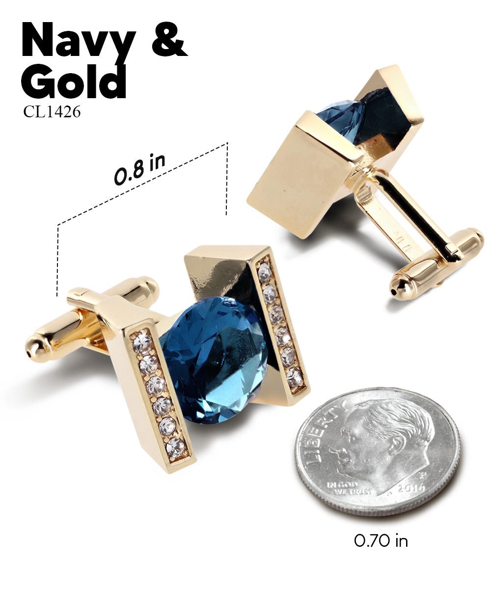 Vittorio Vico Princess Cut Crystal Colorstone Cufflinks: CL14XX Series - Navy Blue and Gold - Cufflinks - Vittorio Vico