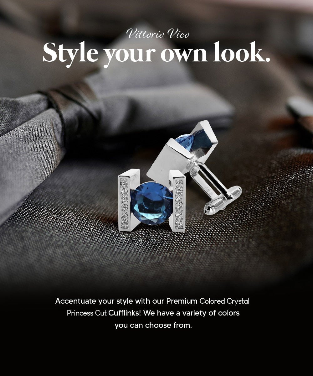 Vittorio Vico Princess Cut Crystal Colorstone Cufflinks: CL14XX Series - Black and Gold - Cufflinks - Vittorio Vico