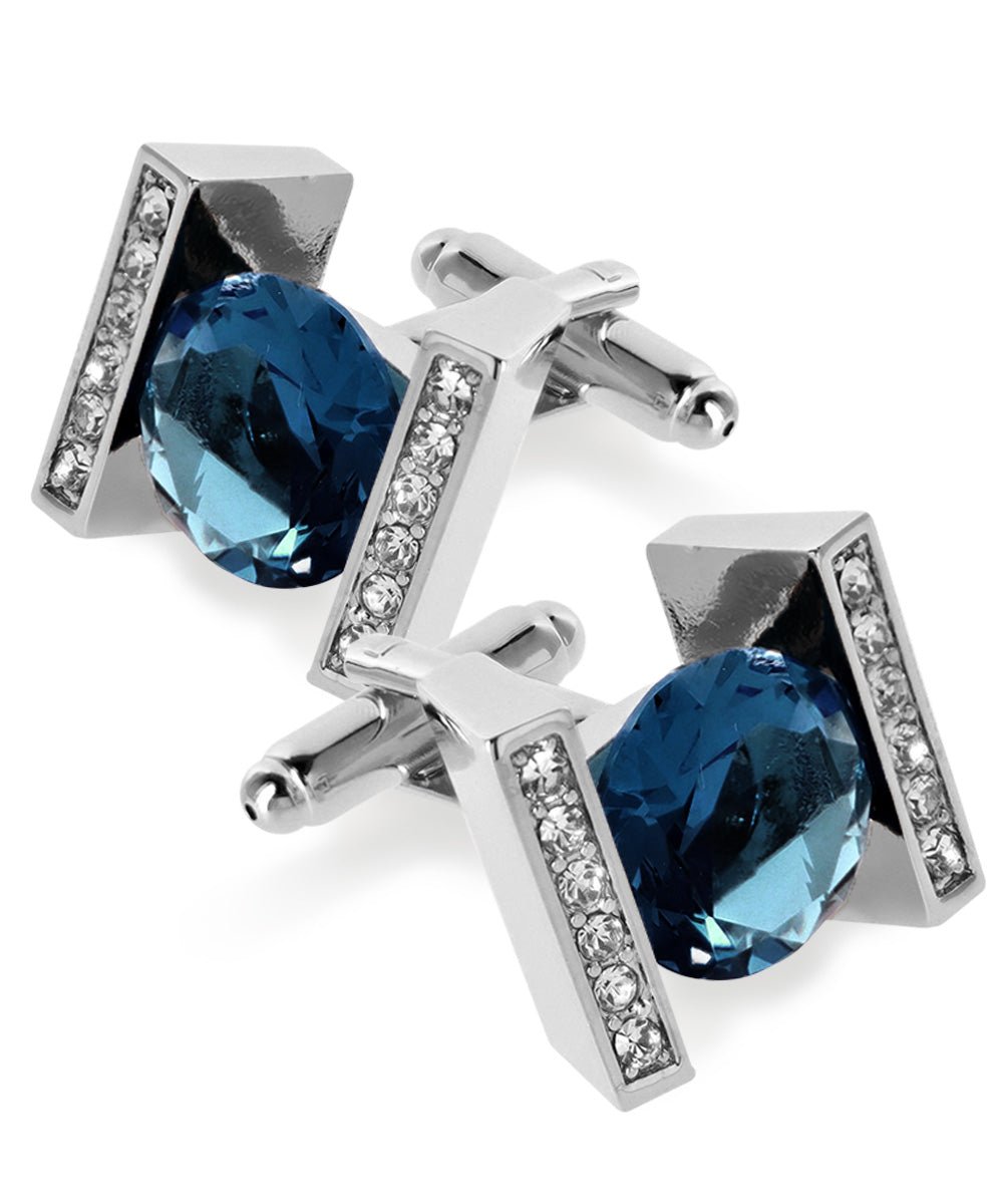 Vittorio Vico Princess Cut Crystal Colorstone Cufflinks: CL14XX Series - Navy Blue and Silver - Cufflinks - Vittorio Vico