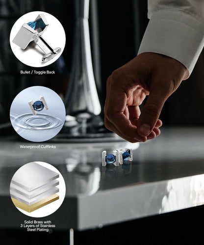 Vittorio Vico Princess Cut Crystal Colorstone Cufflinks: CL14XX Series - Black and Gold - Cufflinks - Vittorio Vico