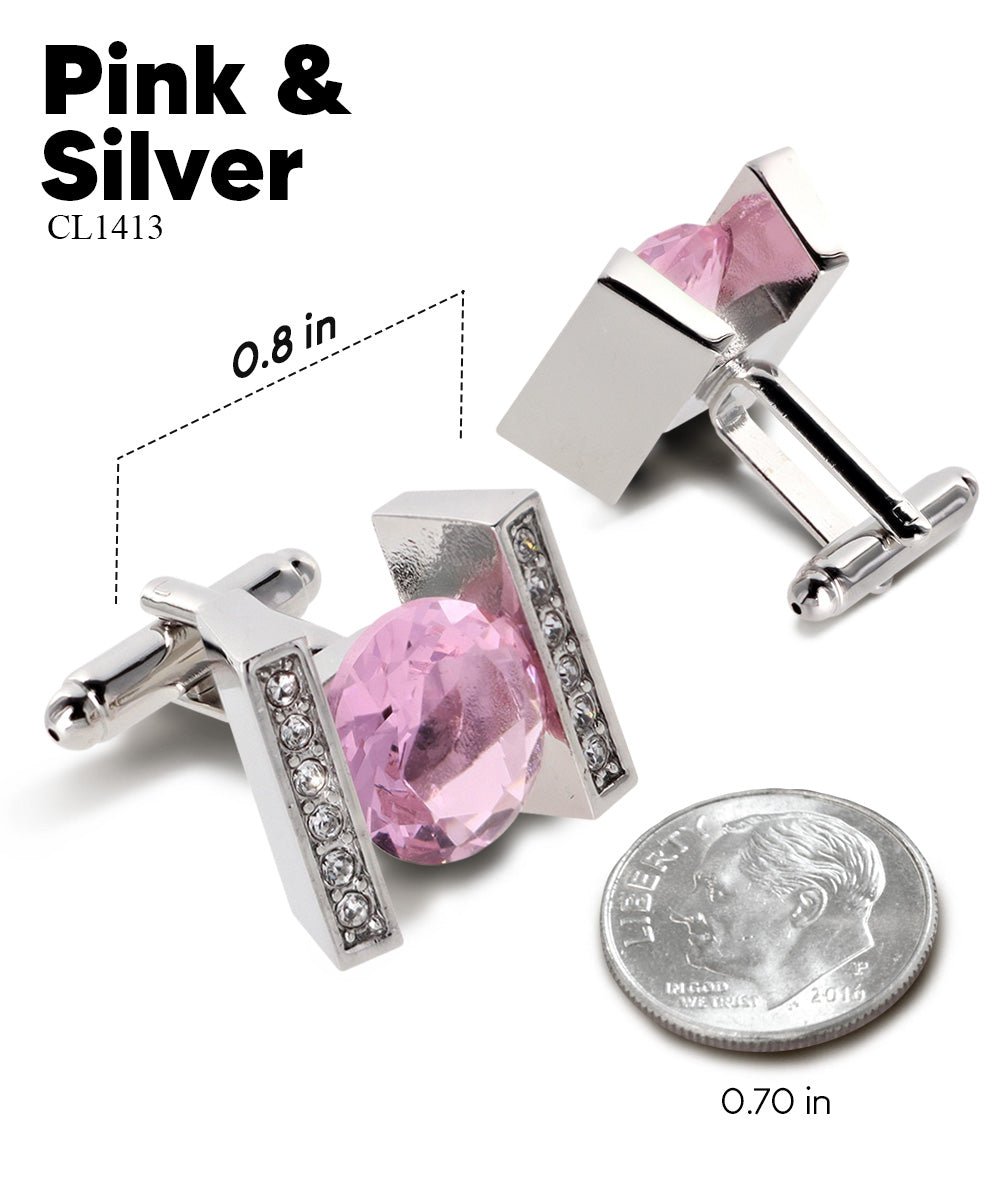 Vittorio Vico Princess Cut Crystal Colorstone Cufflinks: CL14XX Series - Pink and Silver - Cufflinks - Vittorio Vico