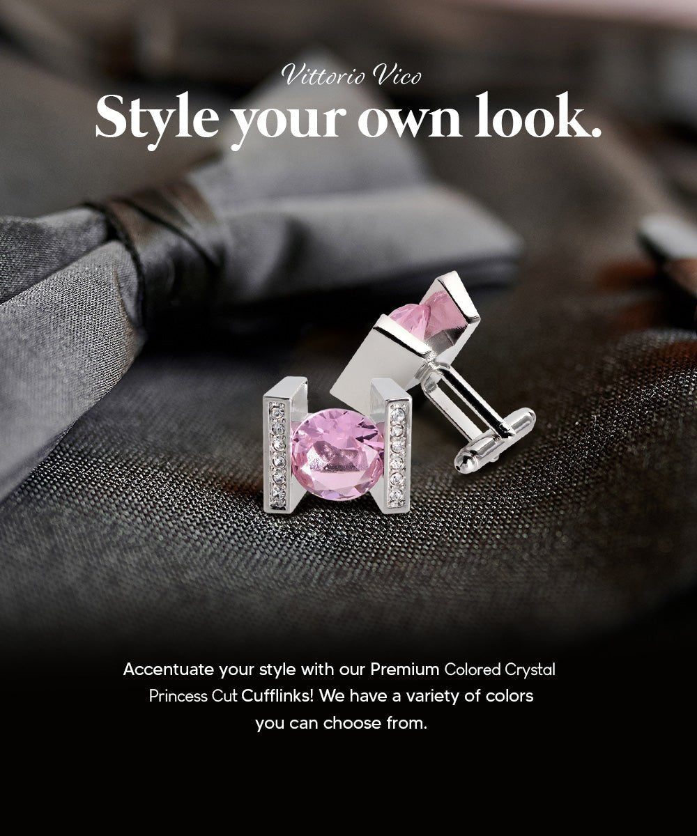 Vittorio Vico Princess Cut Crystal Colorstone Cufflinks: CL14XX Series - Pink and Silver - Cufflinks - Vittorio Vico