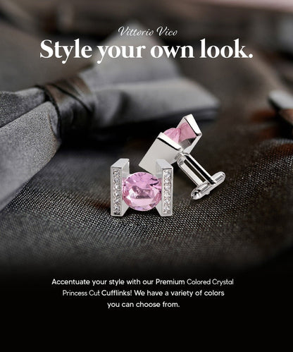 Vittorio Vico Princess Cut Crystal Colorstone Cufflinks: CL14XX Series - Pink and Silver - Cufflinks - Vittorio Vico