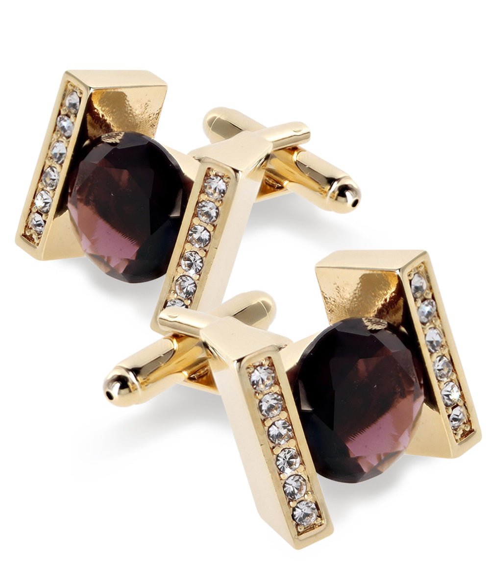 Vittorio Vico Princess Cut Crystal Colorstone Cufflinks: CL14XX Series - Purple and Gold - Cufflinks - Vittorio Vico