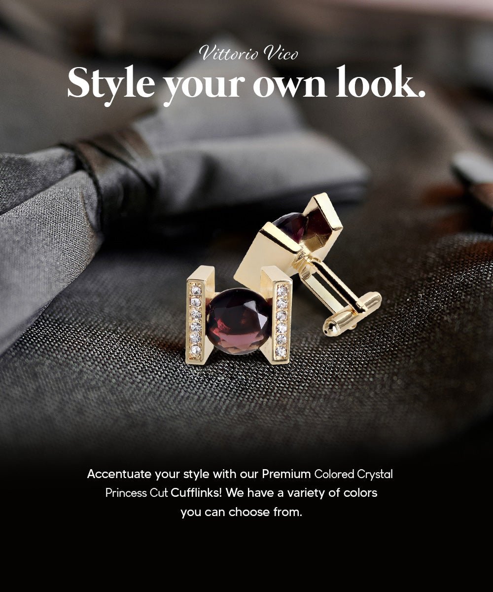 Vittorio Vico Princess Cut Crystal Colorstone Cufflinks: CL14XX Series - Purple and Gold - Cufflinks - Vittorio Vico