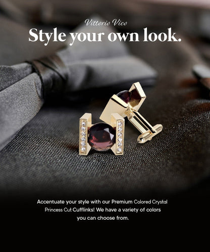Vittorio Vico Princess Cut Crystal Colorstone Cufflinks: CL14XX Series - Purple and Gold - Cufflinks - Vittorio Vico