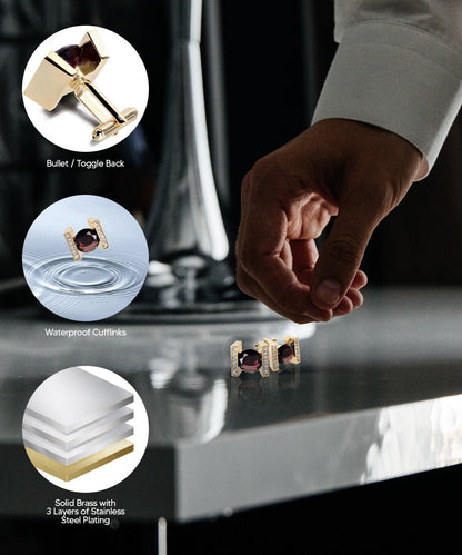 Vittorio Vico Princess Cut Crystal Colorstone Cufflinks: CL14XX Series - Purple and Gold - Cufflinks - Vittorio Vico