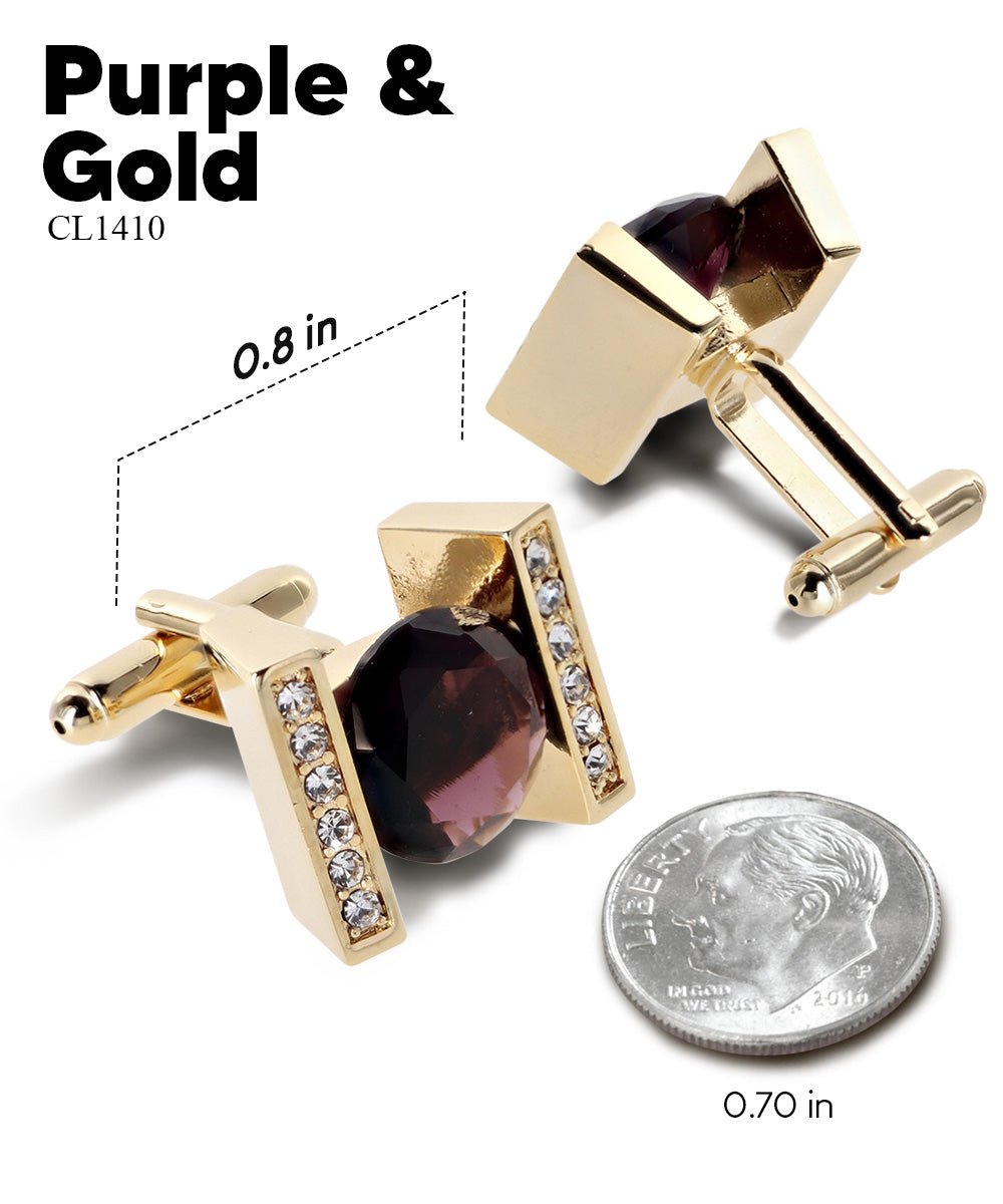 Vittorio Vico Princess Cut Crystal Colorstone Cufflinks: CL14XX Series - Purple and Gold - Cufflinks - Vittorio Vico