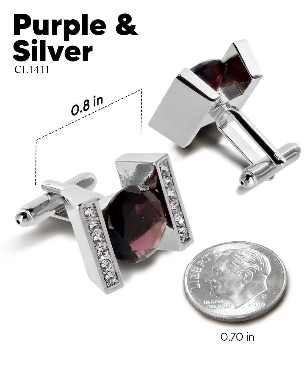 Vittorio Vico Princess Cut Crystal Colorstone Cufflinks: CL14XX Series - Purple and Silver - Cufflinks - Vittorio Vico