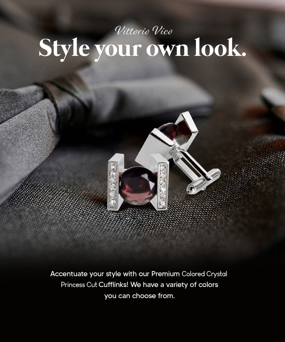Vittorio Vico Princess Cut Crystal Colorstone Cufflinks: CL14XX Series - Purple and Silver - Cufflinks - Vittorio Vico