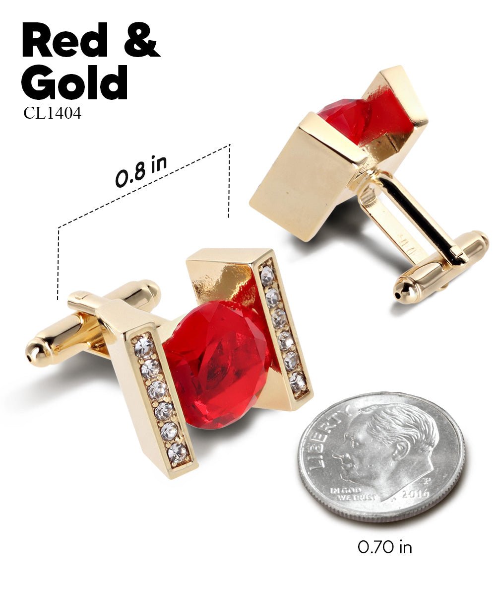 Vittorio Vico Princess Cut Crystal Colorstone Cufflinks: CL14XX Series - Red and Gold - Cufflinks - Vittorio Vico