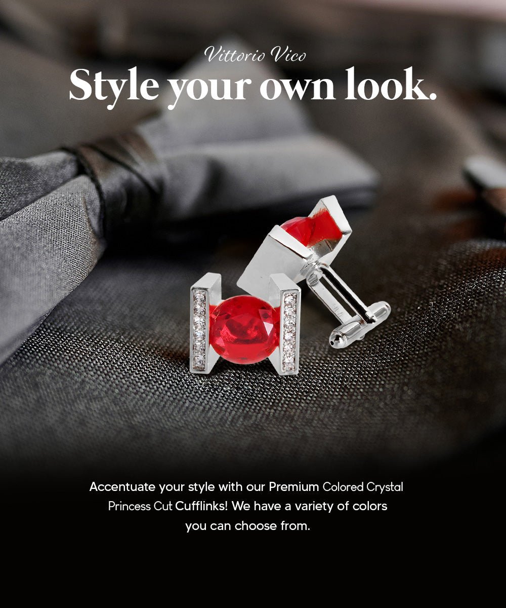 Vittorio Vico Princess Cut Crystal Colorstone Cufflinks: CL14XX Series - Red and Silver - Cufflinks - Vittorio Vico