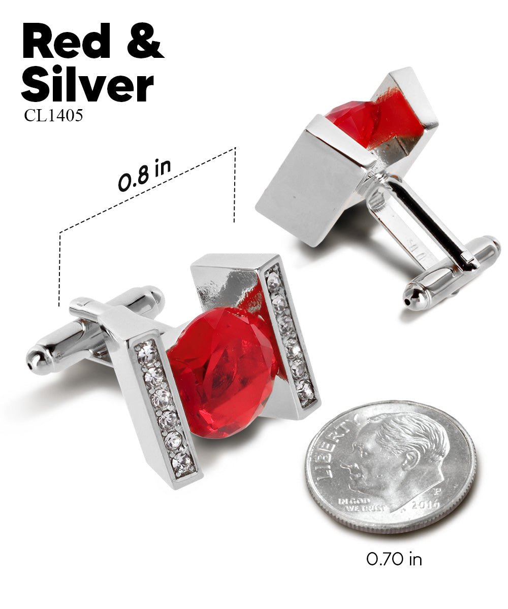 Vittorio Vico Princess Cut Crystal Colorstone Cufflinks: CL14XX Series - Red and Silver - Cufflinks - Vittorio Vico