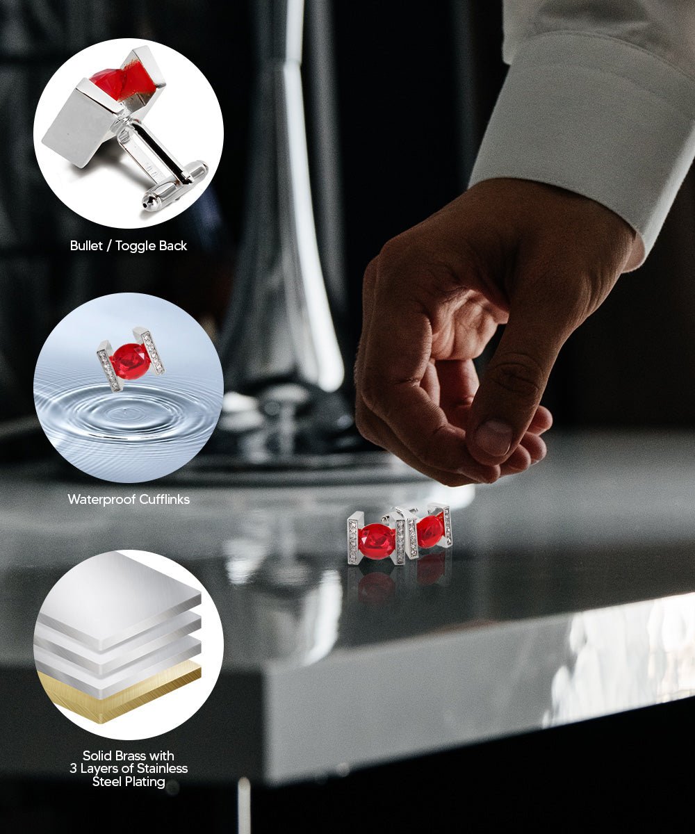 Vittorio Vico Princess Cut Crystal Colorstone Cufflinks: CL14XX Series - Red and Silver - Cufflinks - Vittorio Vico