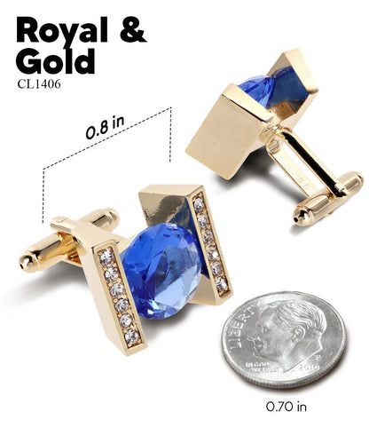 Vittorio Vico Princess Cut Crystal Colorstone Cufflinks: CL14XX Series - Royal Blue and Gold - Cufflinks - Vittorio Vico