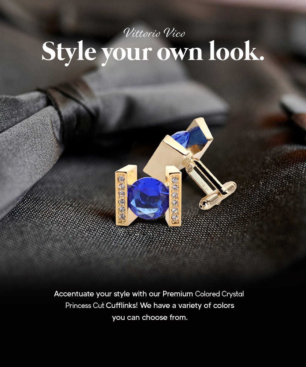 Vittorio Vico Princess Cut Crystal Colorstone Cufflinks: CL14XX Series - Black and Gold - Cufflinks - Vittorio Vico