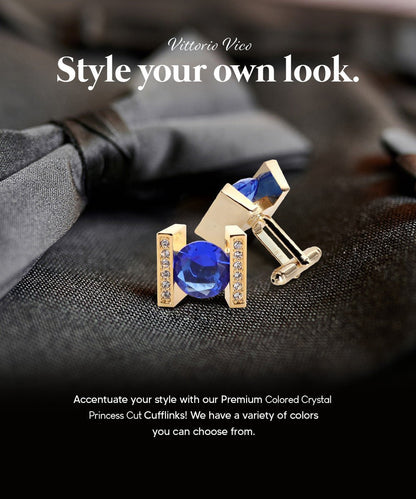 Vittorio Vico Princess Cut Crystal Colorstone Cufflinks: CL14XX Series - Black and Gold - Cufflinks - Vittorio Vico