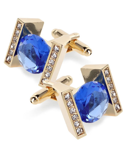 Vittorio Vico Princess Cut Crystal Colorstone Cufflinks: CL14XX Series - Royal Blue and Gold - Cufflinks - Vittorio Vico