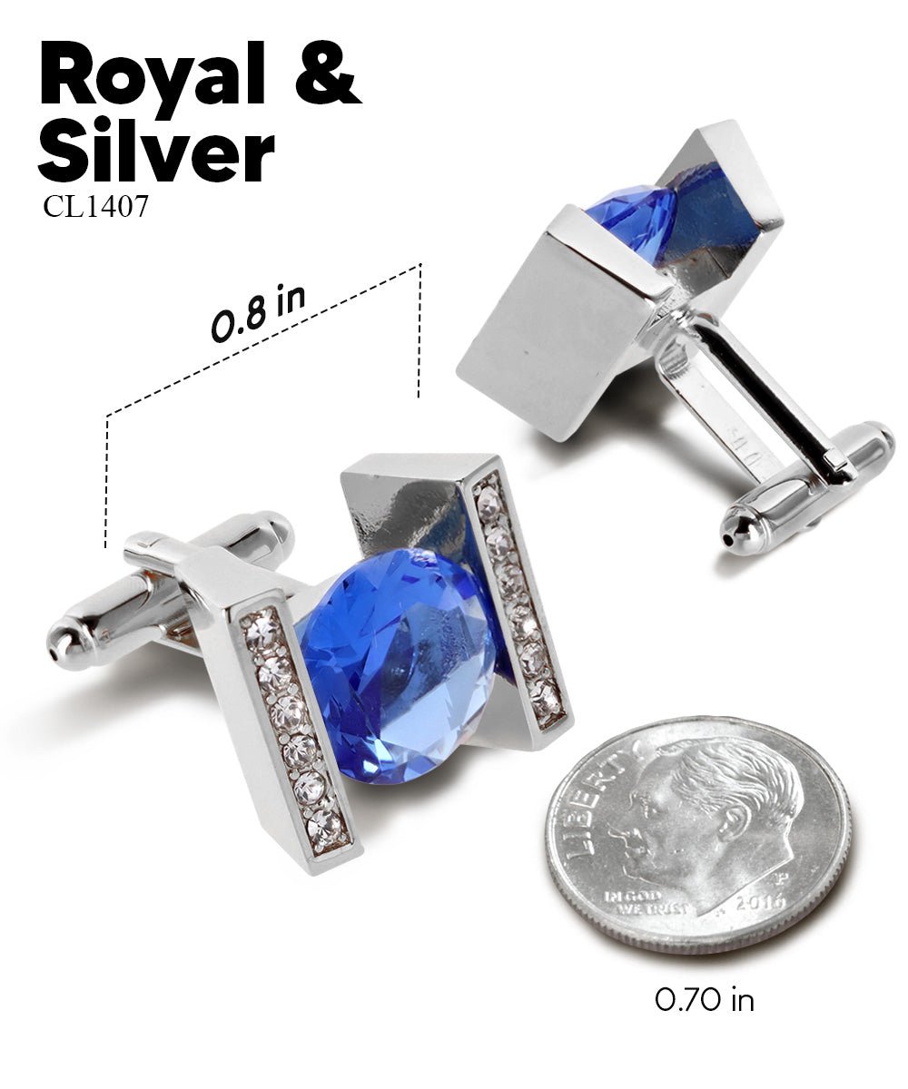 Vittorio Vico Princess Cut Crystal Colorstone Cufflinks: CL14XX Series - Royal Blue and Silver - Cufflinks - Vittorio Vico