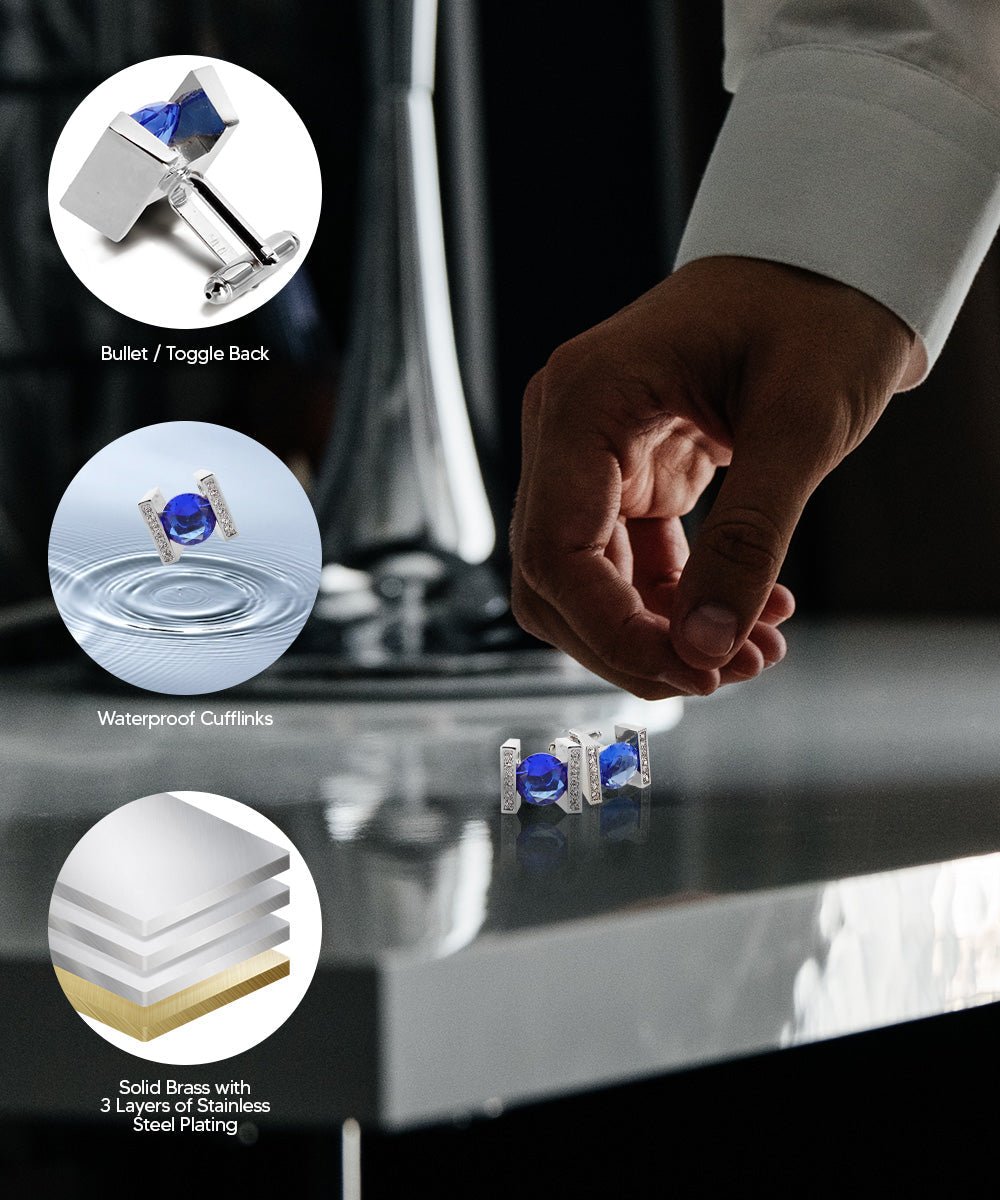 Vittorio Vico Princess Cut Crystal Colorstone Cufflinks: CL14XX Series - Royal Blue and Silver - Cufflinks - Vittorio Vico
