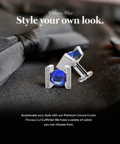 Vittorio Vico Princess Cut Crystal Colorstone Cufflinks: CL14XX Series - Royal Blue and Silver - Cufflinks - Vittorio Vico