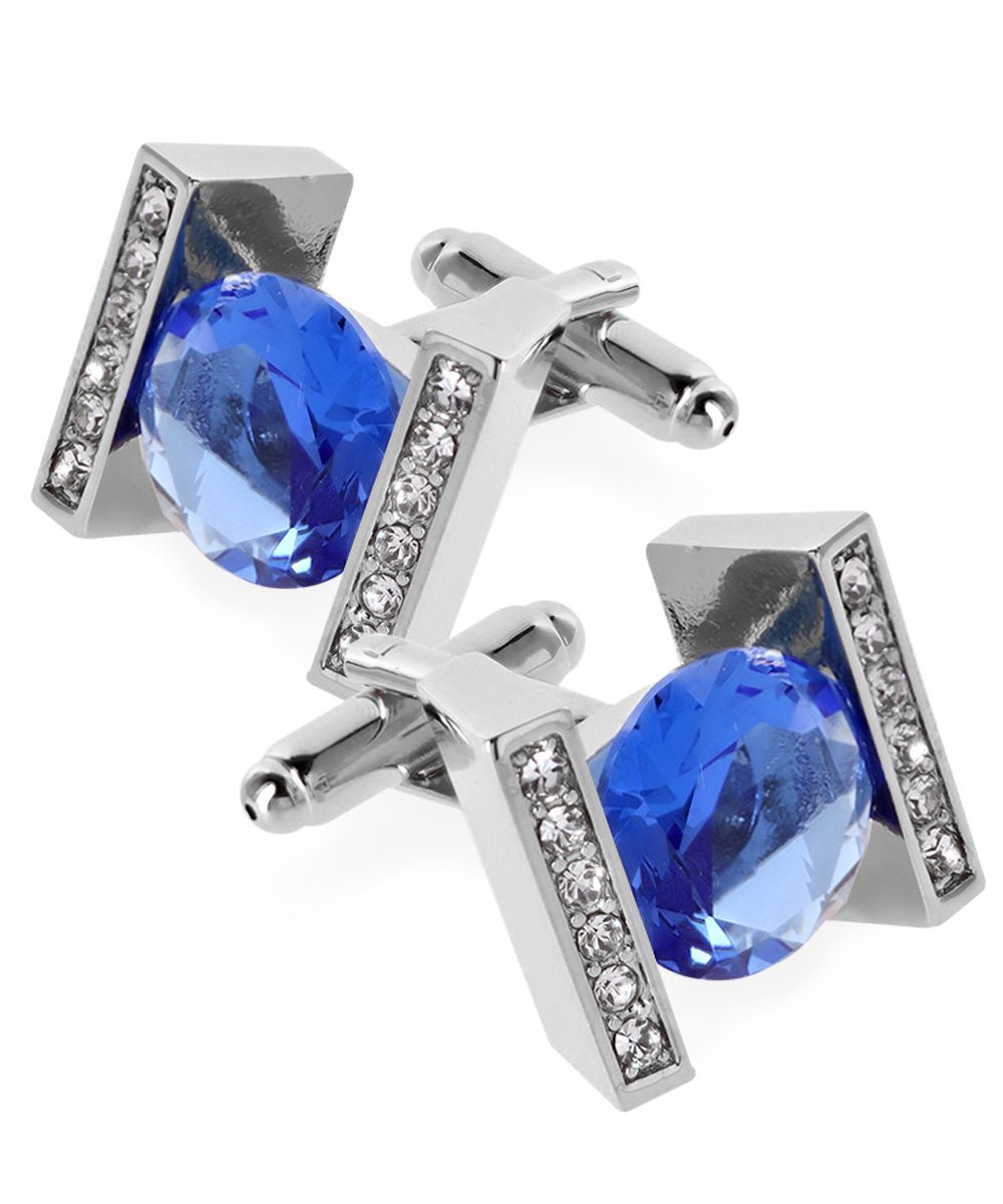 Vittorio Vico Princess Cut Crystal Colorstone Cufflinks: CL14XX Series - Royal Blue and Silver - Cufflinks - Vittorio Vico