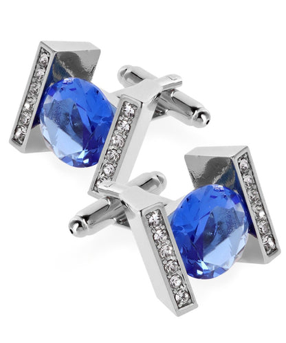 Vittorio Vico Princess Cut Crystal Colorstone Cufflinks: CL14XX Series - Royal Blue and Silver - Cufflinks - Vittorio Vico