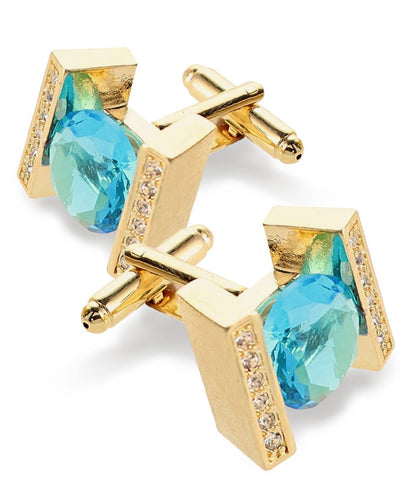 Vittorio Vico Princess Cut Crystal Colorstone Cufflinks: CL14XX Series - Turquoise and Gold - Cufflinks - Vittorio Vico