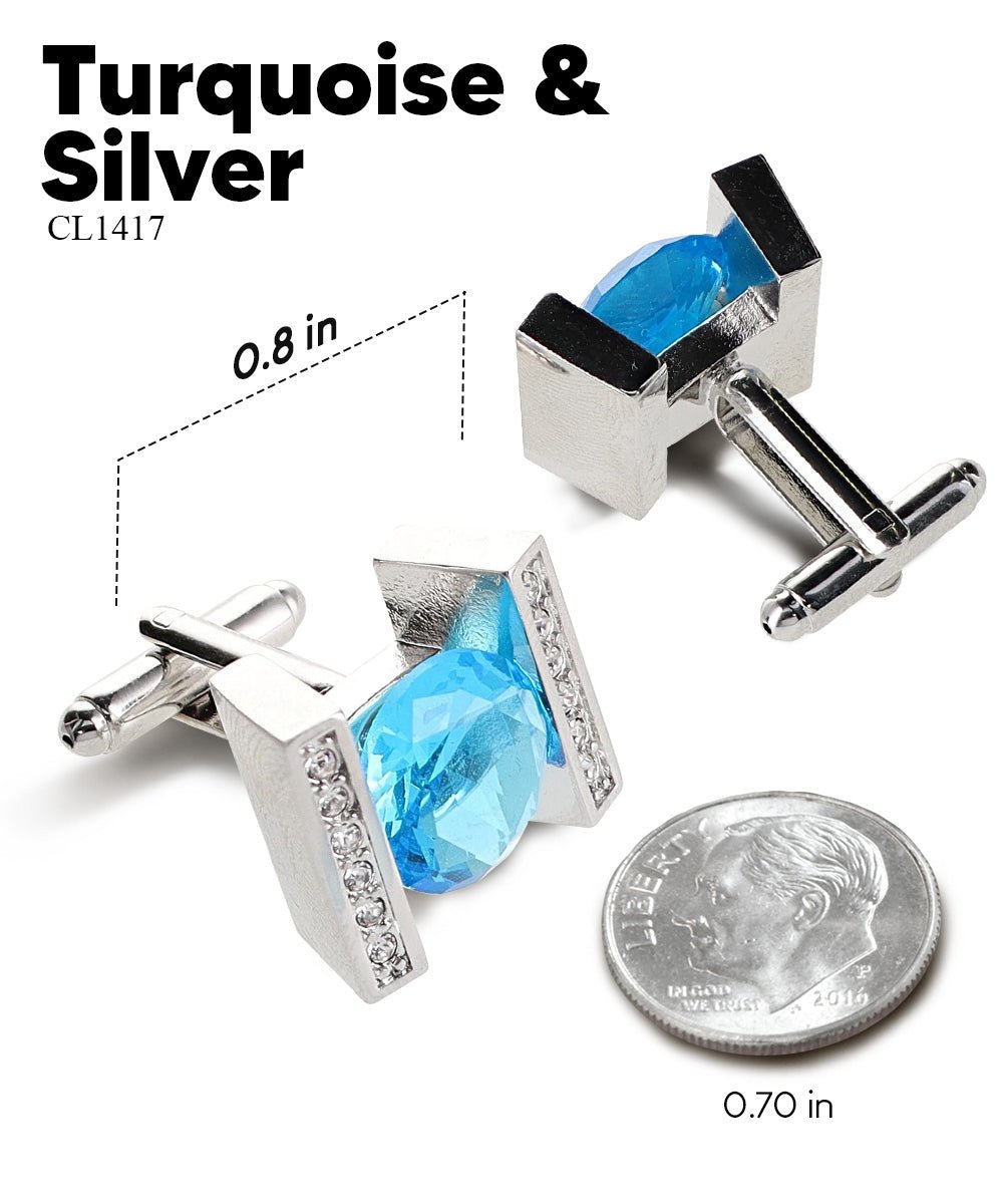 Vittorio Vico Princess Cut Crystal Colorstone Cufflinks: CL14XX Series - Turquoise and Silver - Cufflinks - Vittorio Vico