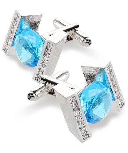Vittorio Vico Princess Cut Crystal Colorstone Cufflinks: CL14XX Series - Turquoise and Silver - Cufflinks - Vittorio Vico