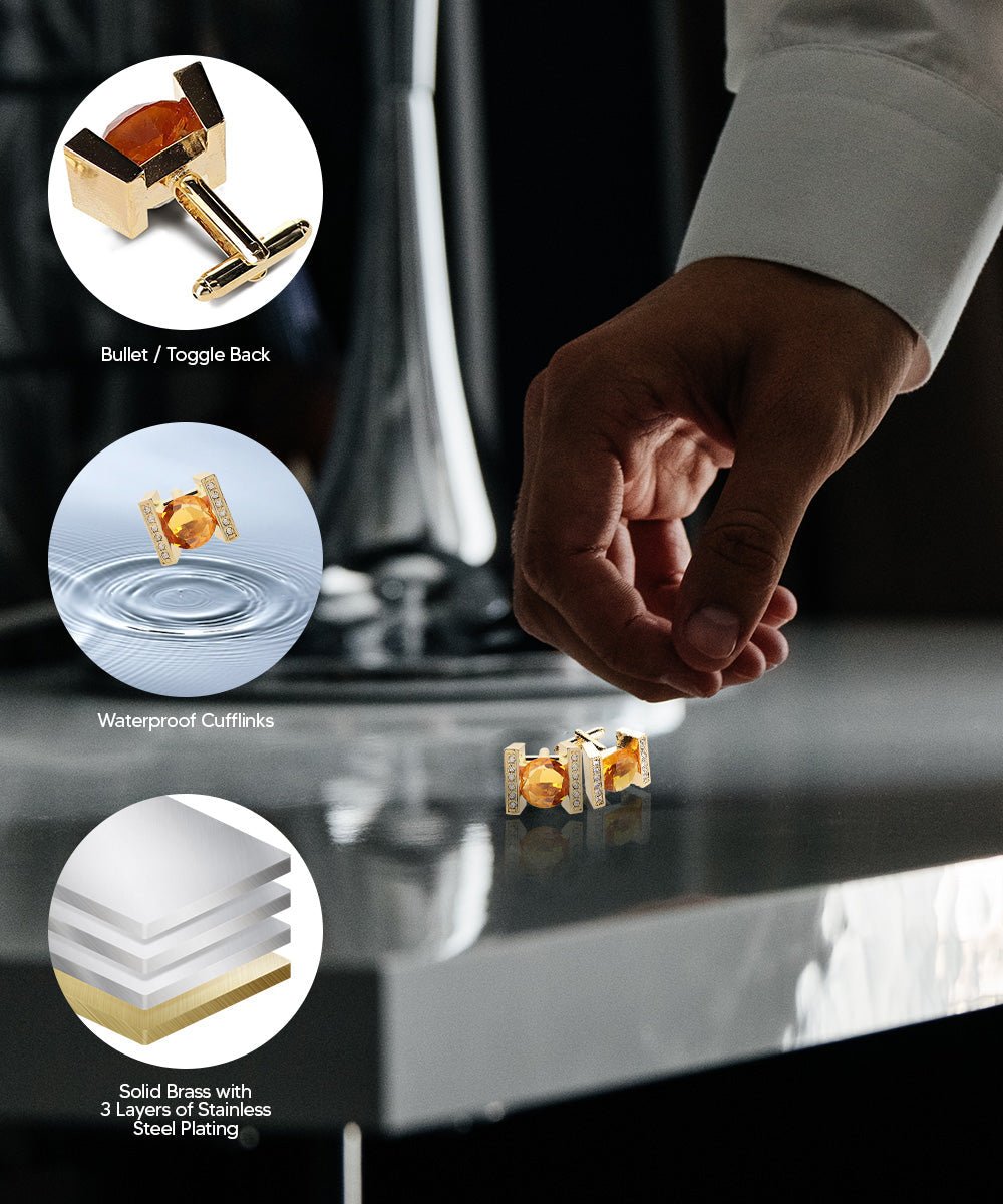 Vittorio Vico Princess Cut Crystal Colorstone Cufflinks: CL14XX Series - Yellow and Gold - Cufflinks - Vittorio Vico