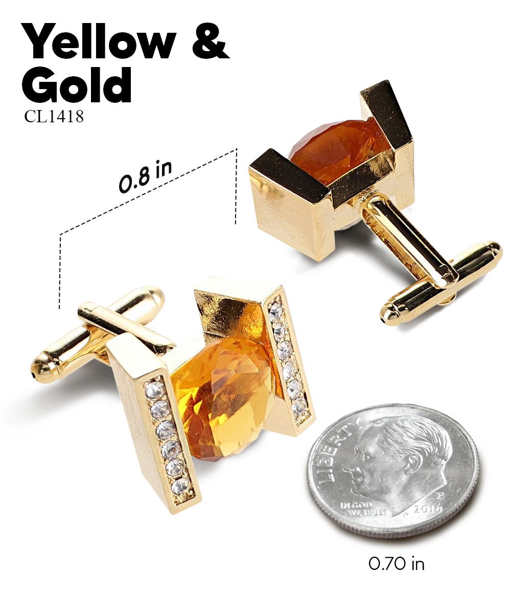 Vittorio Vico Princess Cut Crystal Colorstone Cufflinks: CL14XX Series - Yellow and Gold - Cufflinks - Vittorio Vico