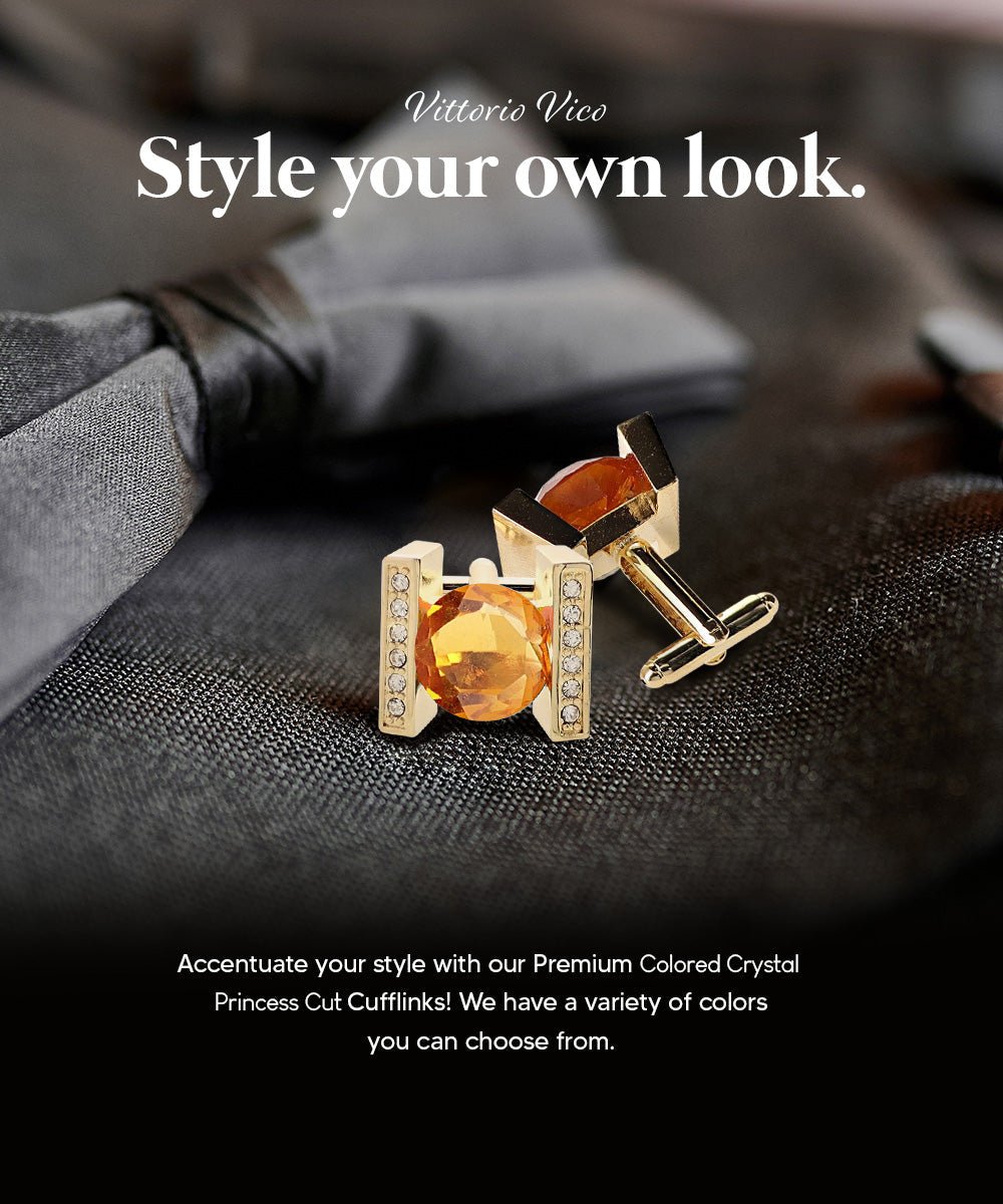 Vittorio Vico Princess Cut Crystal Colorstone Cufflinks: CL14XX Series - Yellow and Gold - Cufflinks - Vittorio Vico