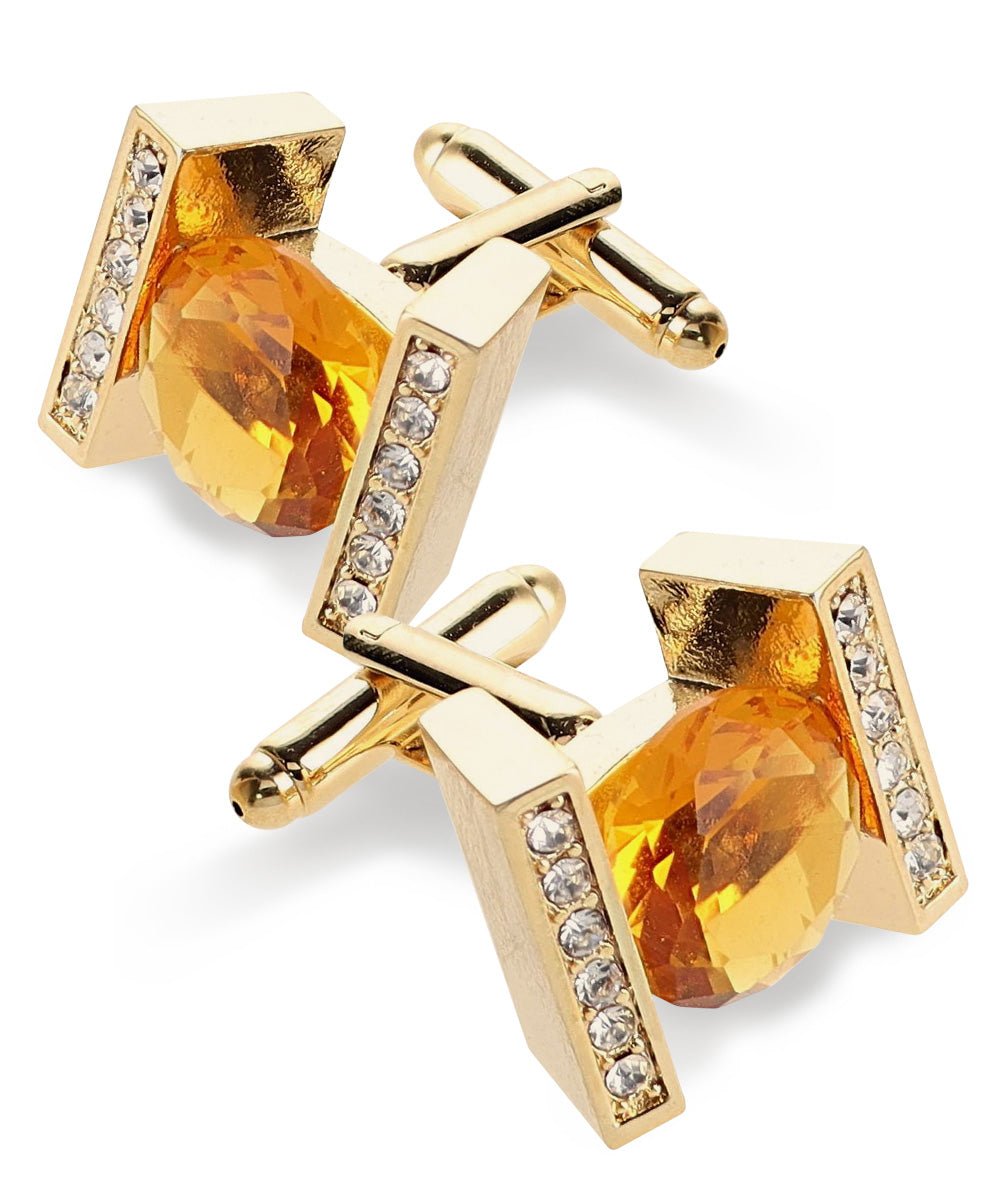 Vittorio Vico Princess Cut Crystal Colorstone Cufflinks: CL14XX Series - Yellow and Gold - Cufflinks - Vittorio Vico