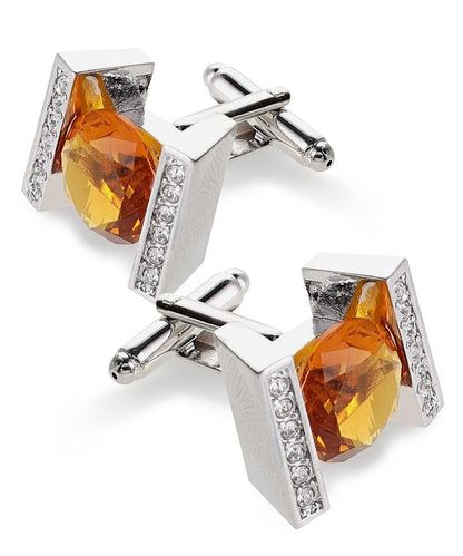 Vittorio Vico Princess Cut Crystal Colorstone Cufflinks: CL14XX Series - Yellow and Silver - Cufflinks - Vittorio Vico