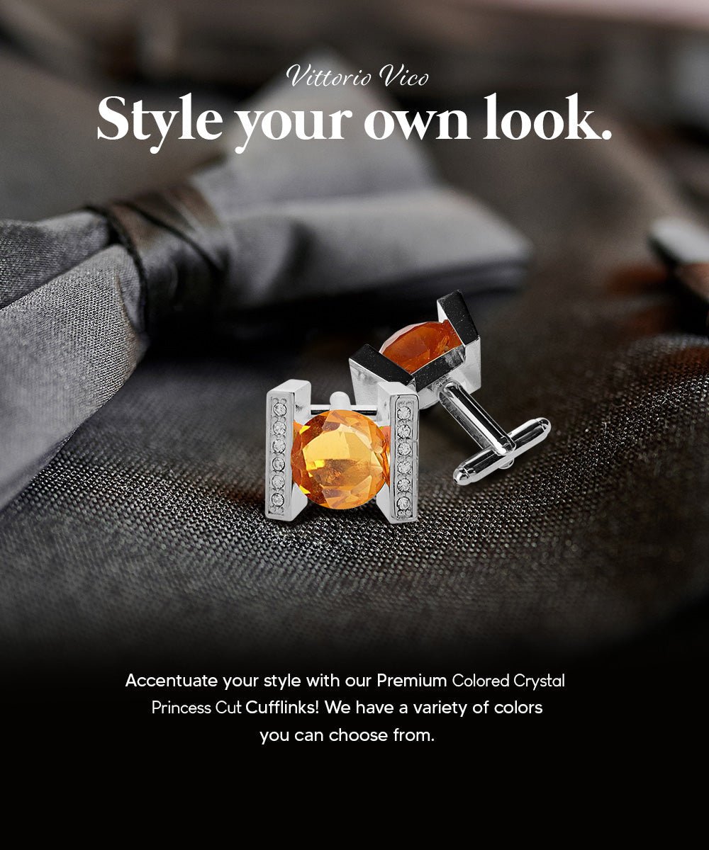 Vittorio Vico Princess Cut Crystal Colorstone Cufflinks: CL14XX Series - Yellow and Silver - Cufflinks - Vittorio Vico