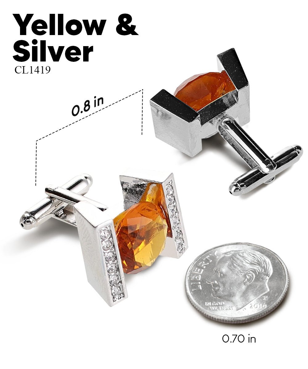 Vittorio Vico Princess Cut Crystal Colorstone Cufflinks: CL14XX Series - Yellow and Silver - Cufflinks - Vittorio Vico