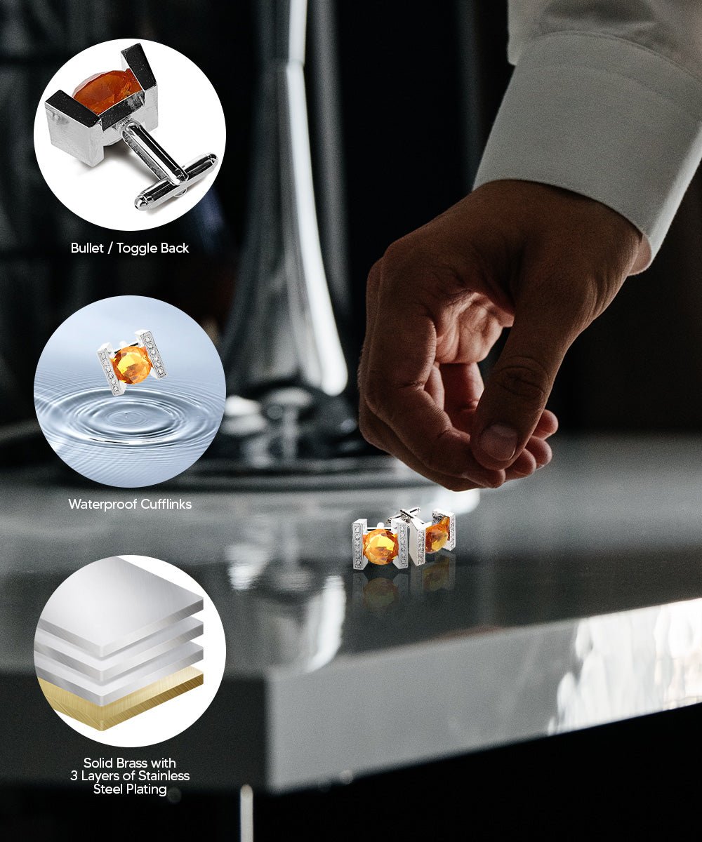 Vittorio Vico Princess Cut Crystal Colorstone Cufflinks: CL14XX Series - Yellow and Silver - Cufflinks - Vittorio Vico