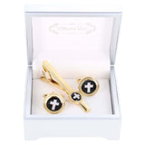 Vittorio Vico Religious Cufflink & Tie Bar Set in Gift Box - Black Cross in Red Background and Gold Setting - Cufflink & Tiebar Set - Vittorio Vico