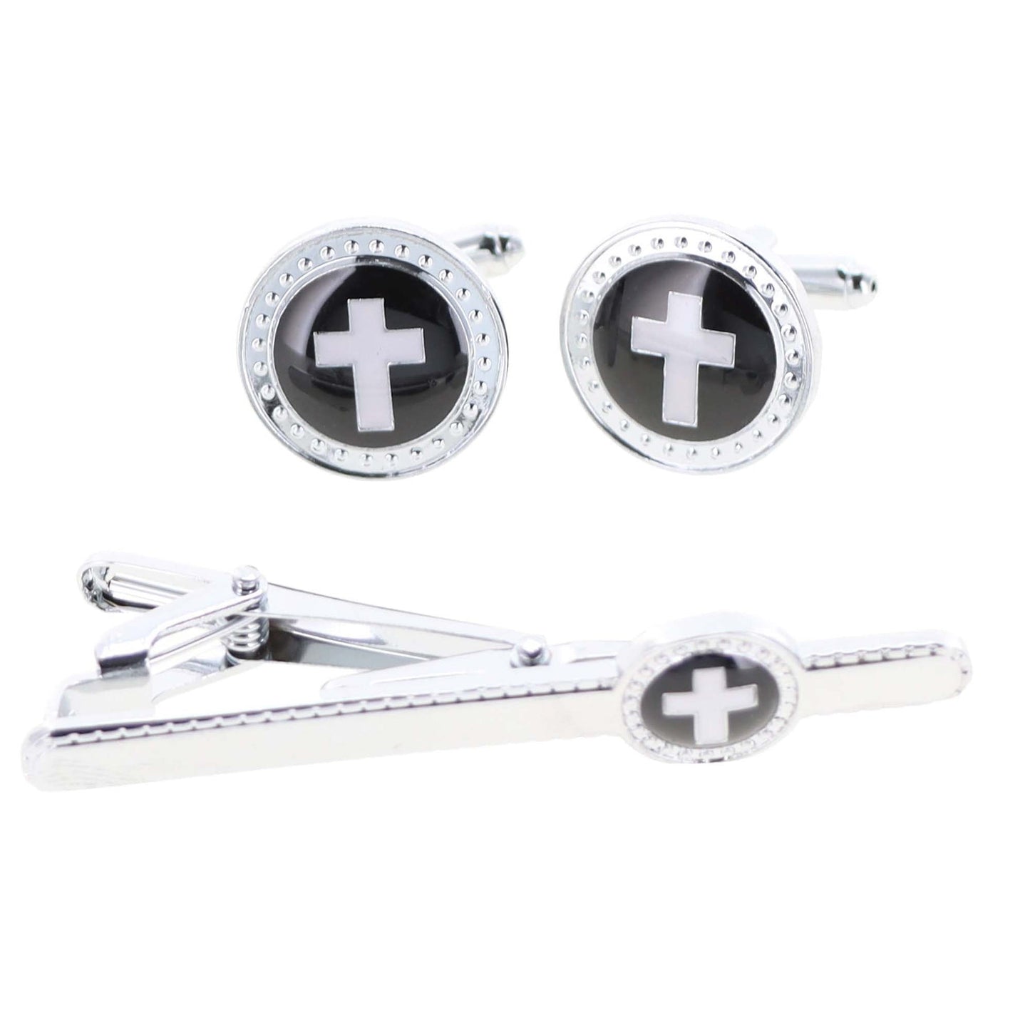 Vittorio Vico Religious Cufflink & Tie Bar Set in Gift Box - Silver - Cufflink & Tiebar Set - Vittorio Vico