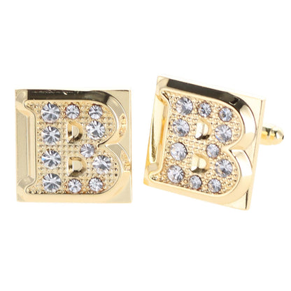 Vittorio Vico Rhinestone Initial Cufflinks in Gift Box - Gold - Initial Cufflinks - Vittorio Vico