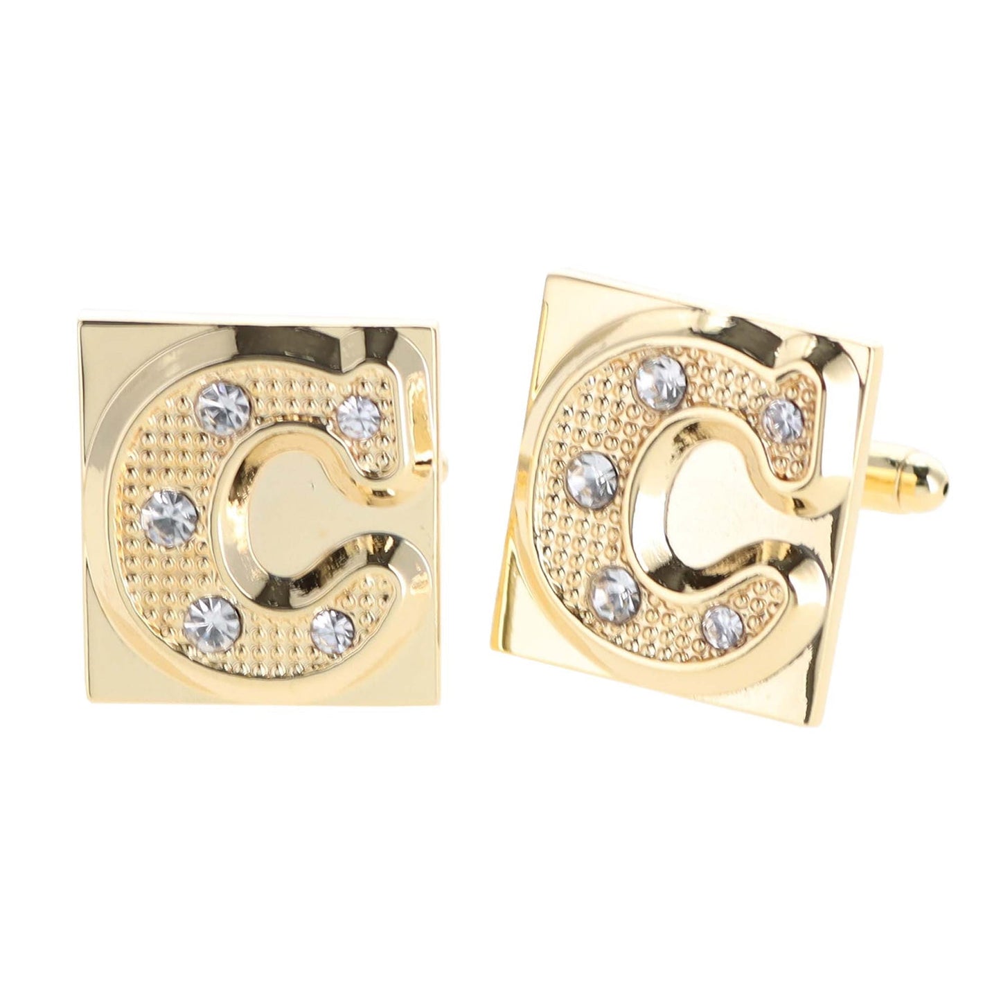 Vittorio Vico Rhinestone Initial Cufflinks in Gift Box - Gold - Initial Cufflinks - Vittorio Vico