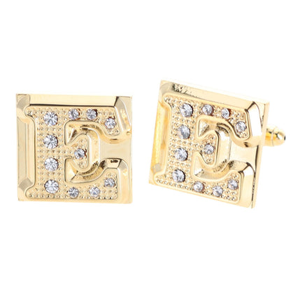 Vittorio Vico Rhinestone Initial Cufflinks in Gift Box - Gold - Initial Cufflinks - Vittorio Vico