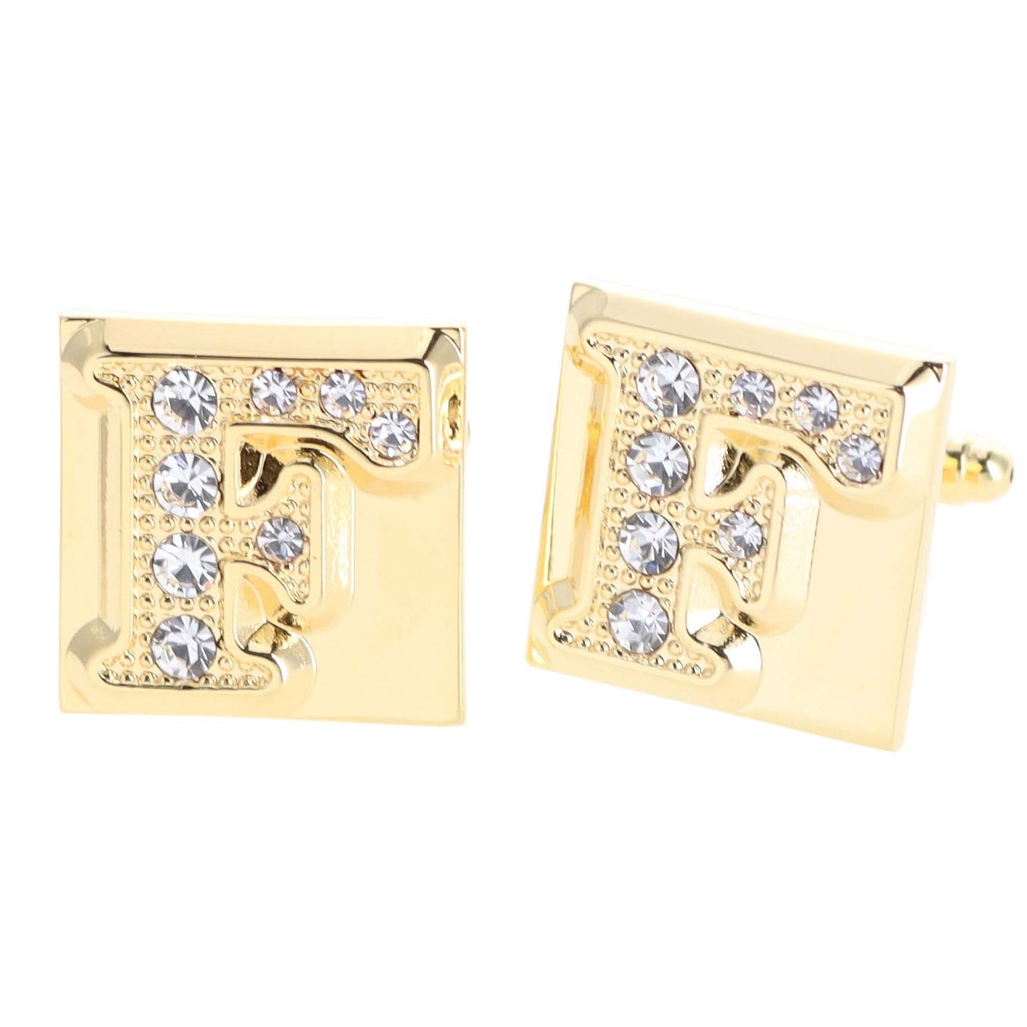Vittorio Vico Rhinestone Initial Cufflinks in Gift Box - Gold - Initial Cufflinks - Vittorio Vico