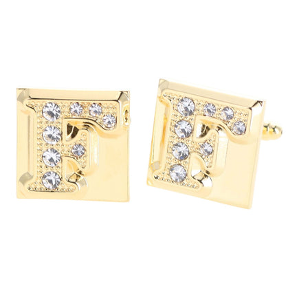 Vittorio Vico Rhinestone Initial Cufflinks in Gift Box - Gold - Initial Cufflinks - Vittorio Vico