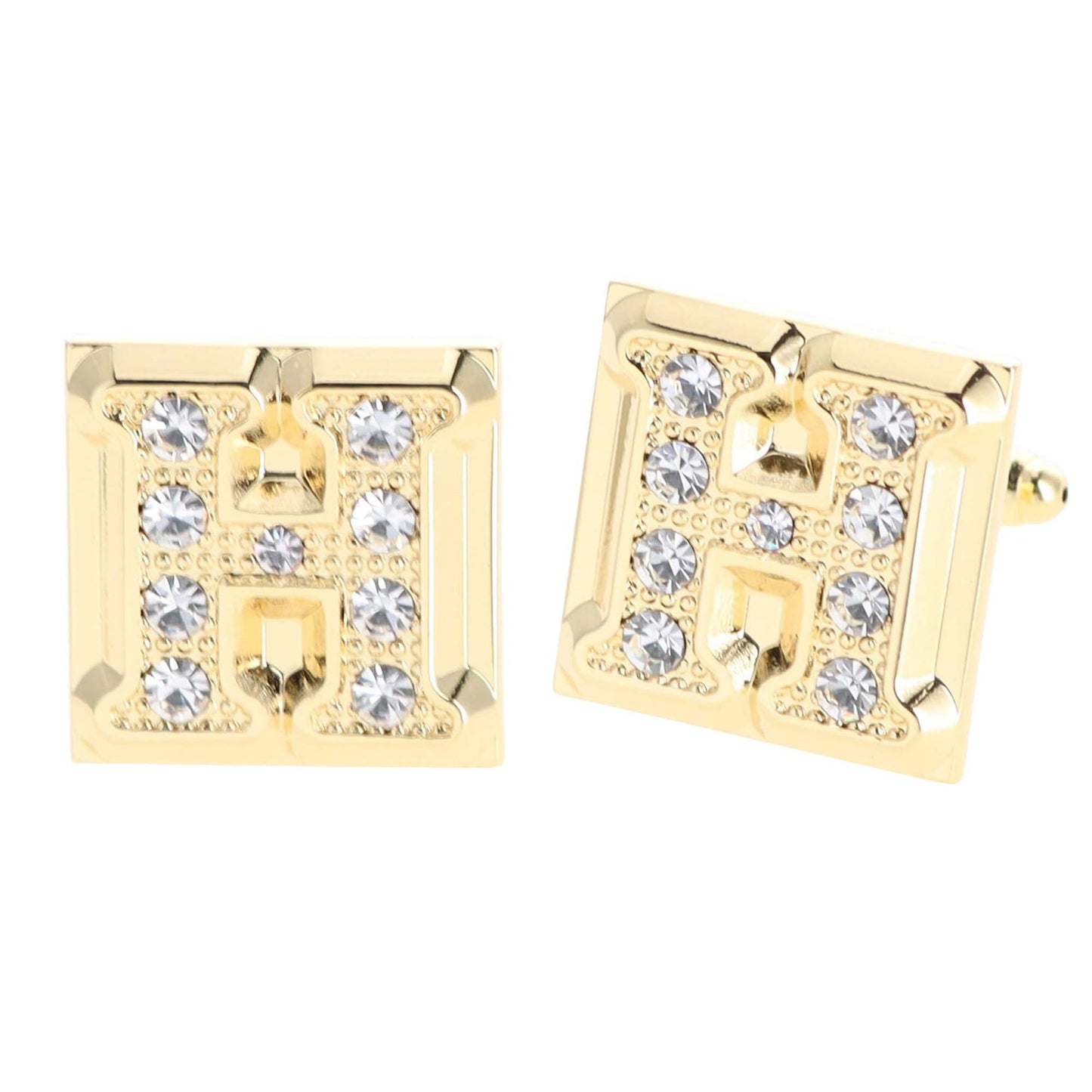 Vittorio Vico Rhinestone Initial Cufflinks in Gift Box - Gold - Initial Cufflinks - Vittorio Vico